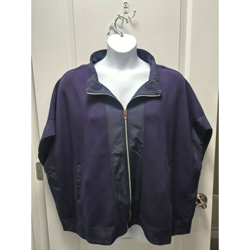Joh. Womens Large Navy Blue Full Zip Poncho Jacket Knit French Terry Oversized
